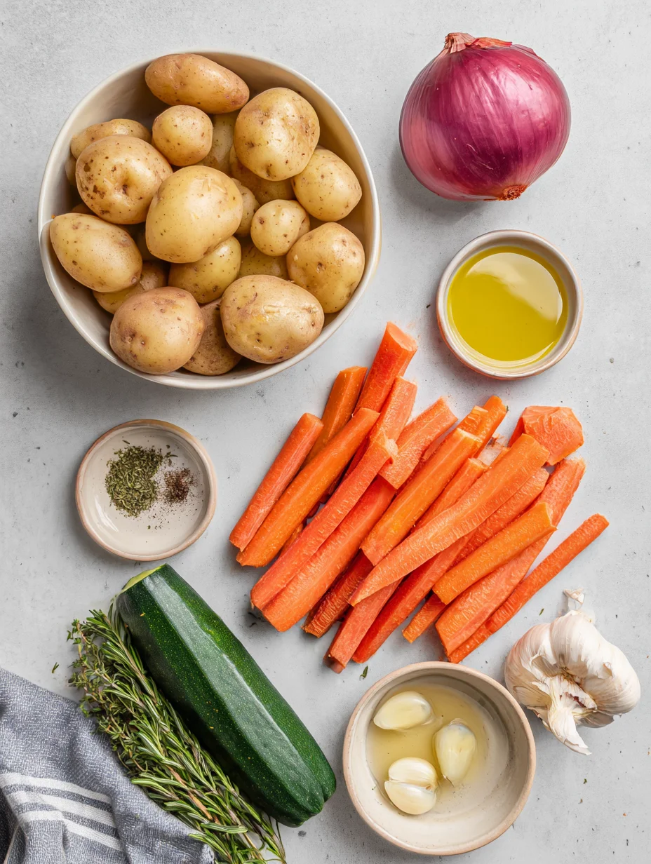 Garlic Herb Roasted Potatoes Carrots and Zucchini