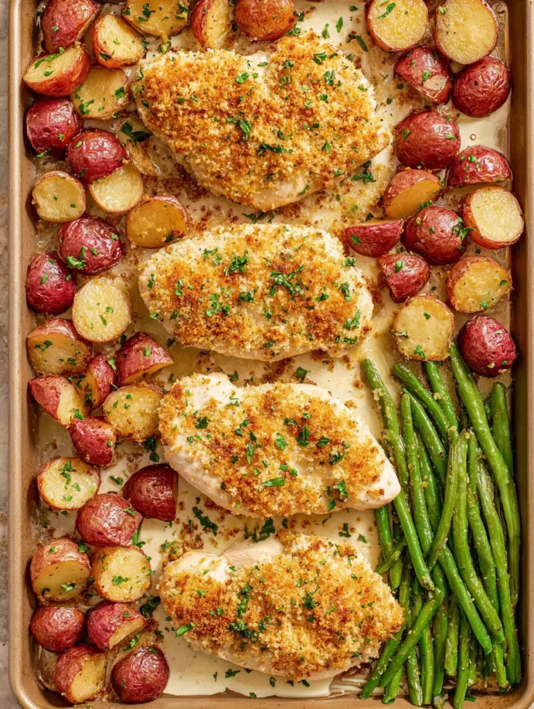 Parmesan Crusted Chicken Sheet Pan Dinner