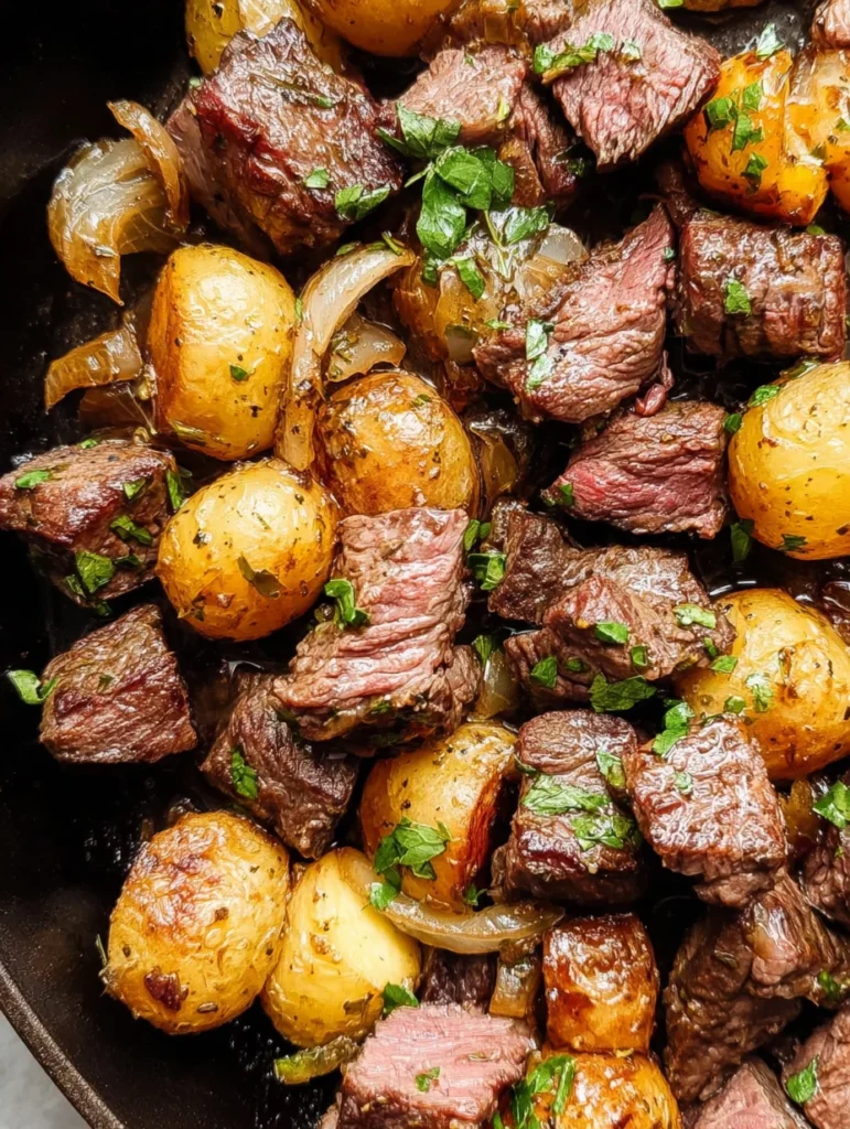Garlic Butter Steak Bites and Potatoes