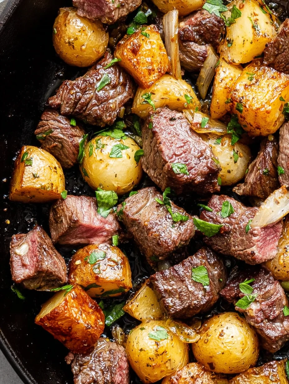 Garlic Butter Steak Bites and Potatoes