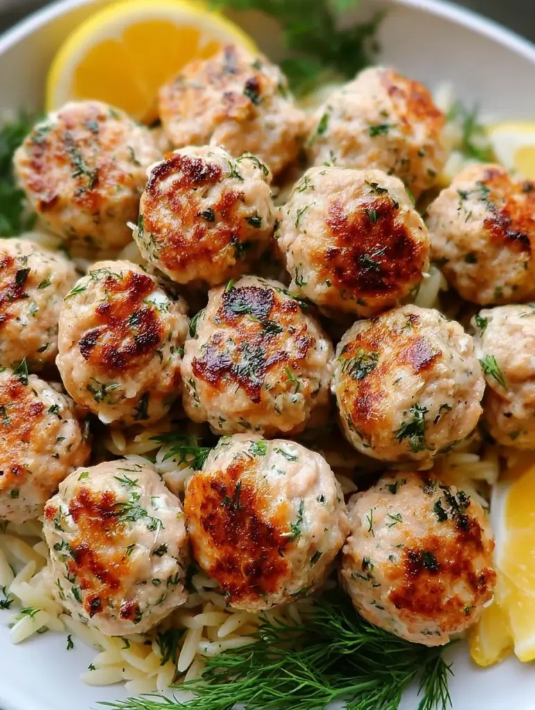 Greek Chicken Meatballs with Lemon Orzo