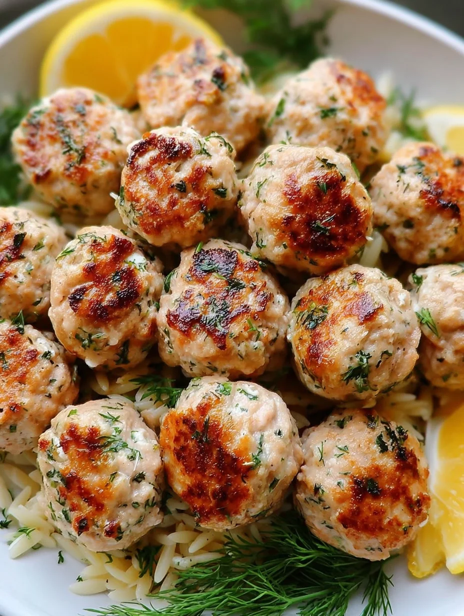 Greek Chicken Meatballs with Lemon Orzo