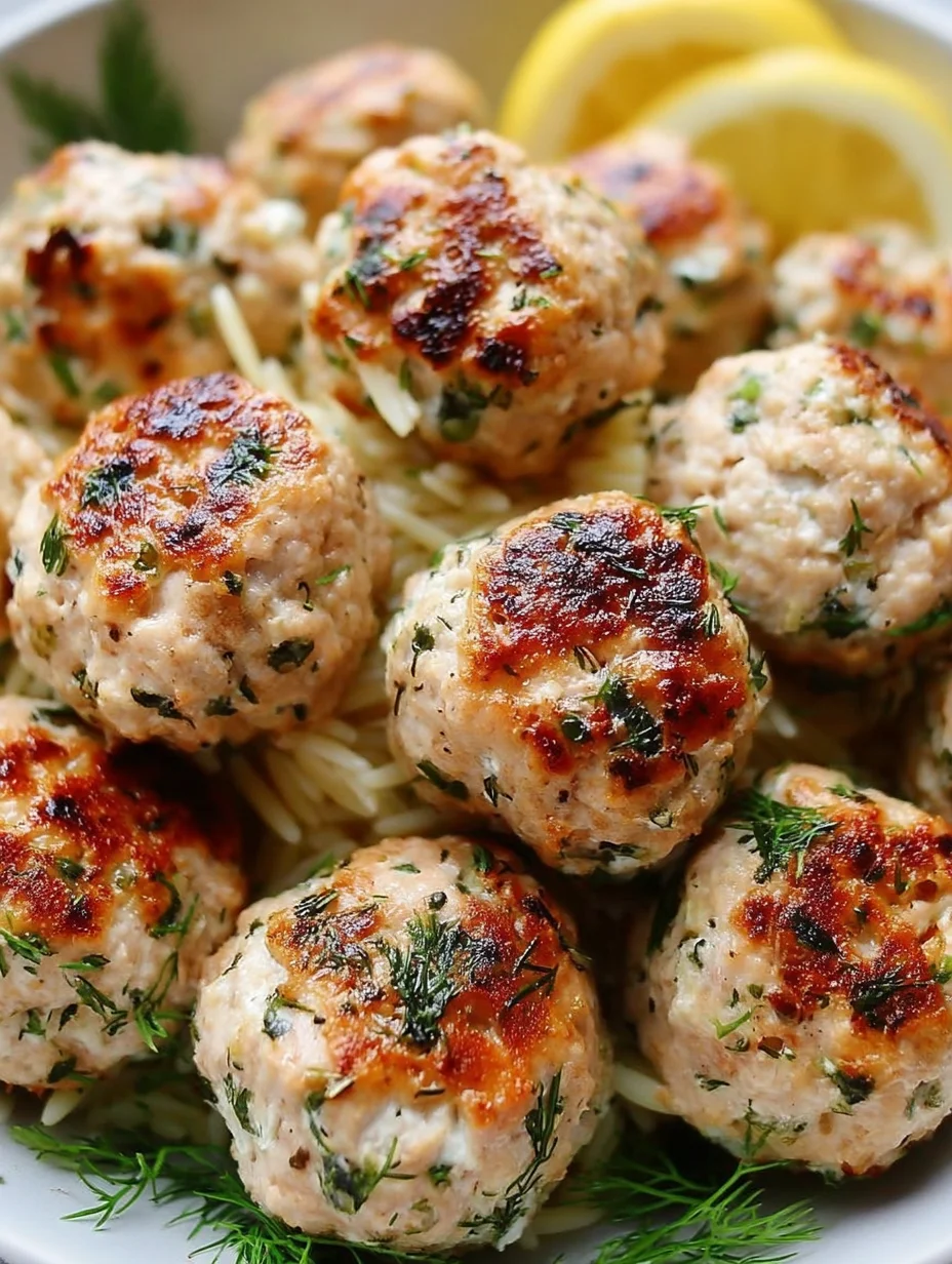 Greek Chicken Meatballs with Lemon Orzo