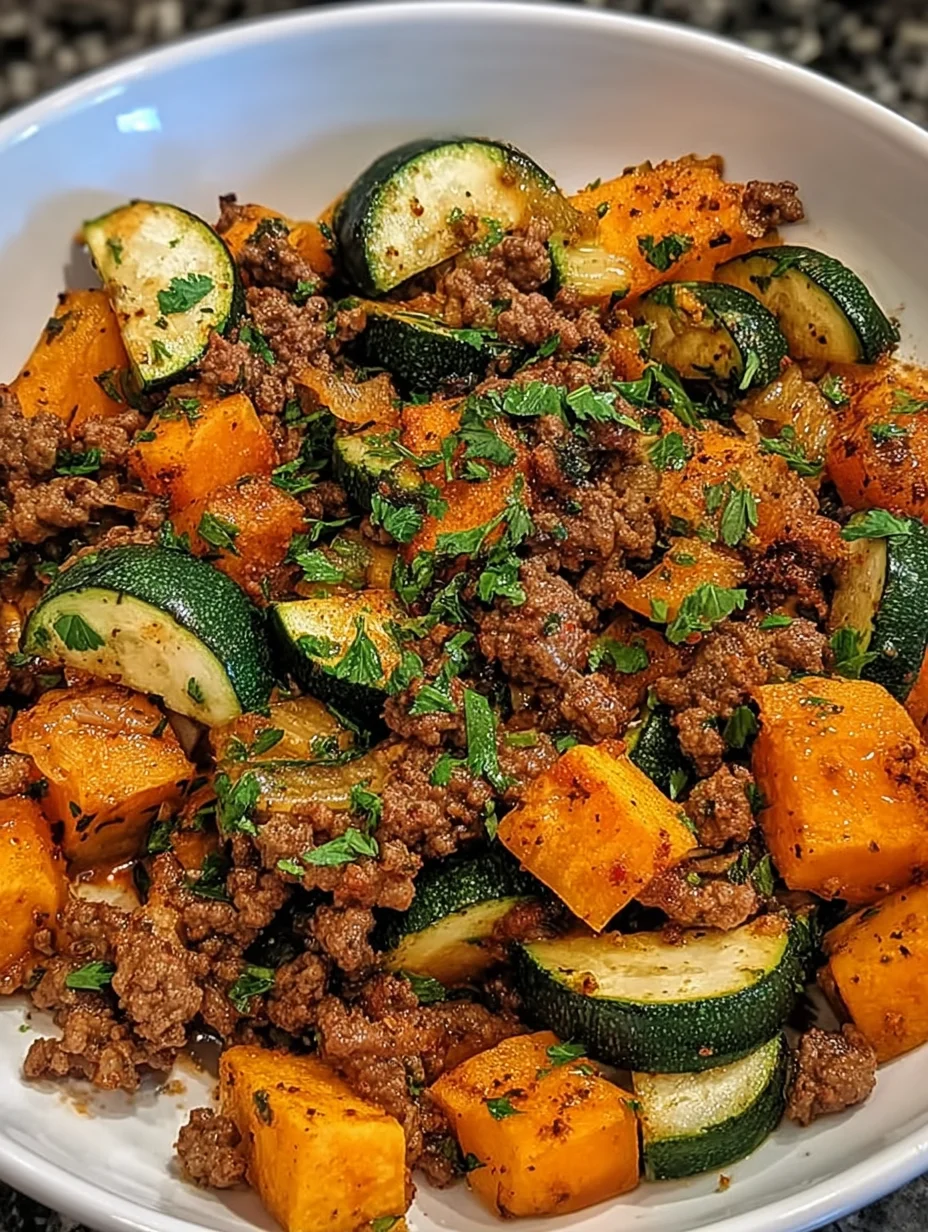 Ground Beef Zucchini Sweet Potato Skillet