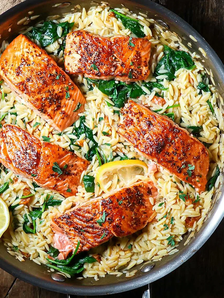 One Skillet Salmon with Lemon Orzo