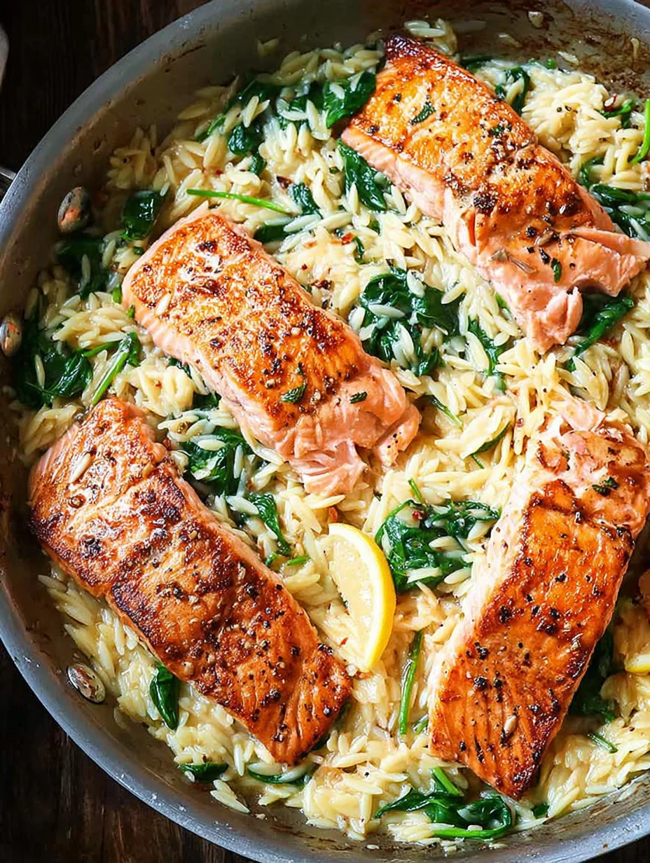 One Skillet Salmon with Lemon Orzo