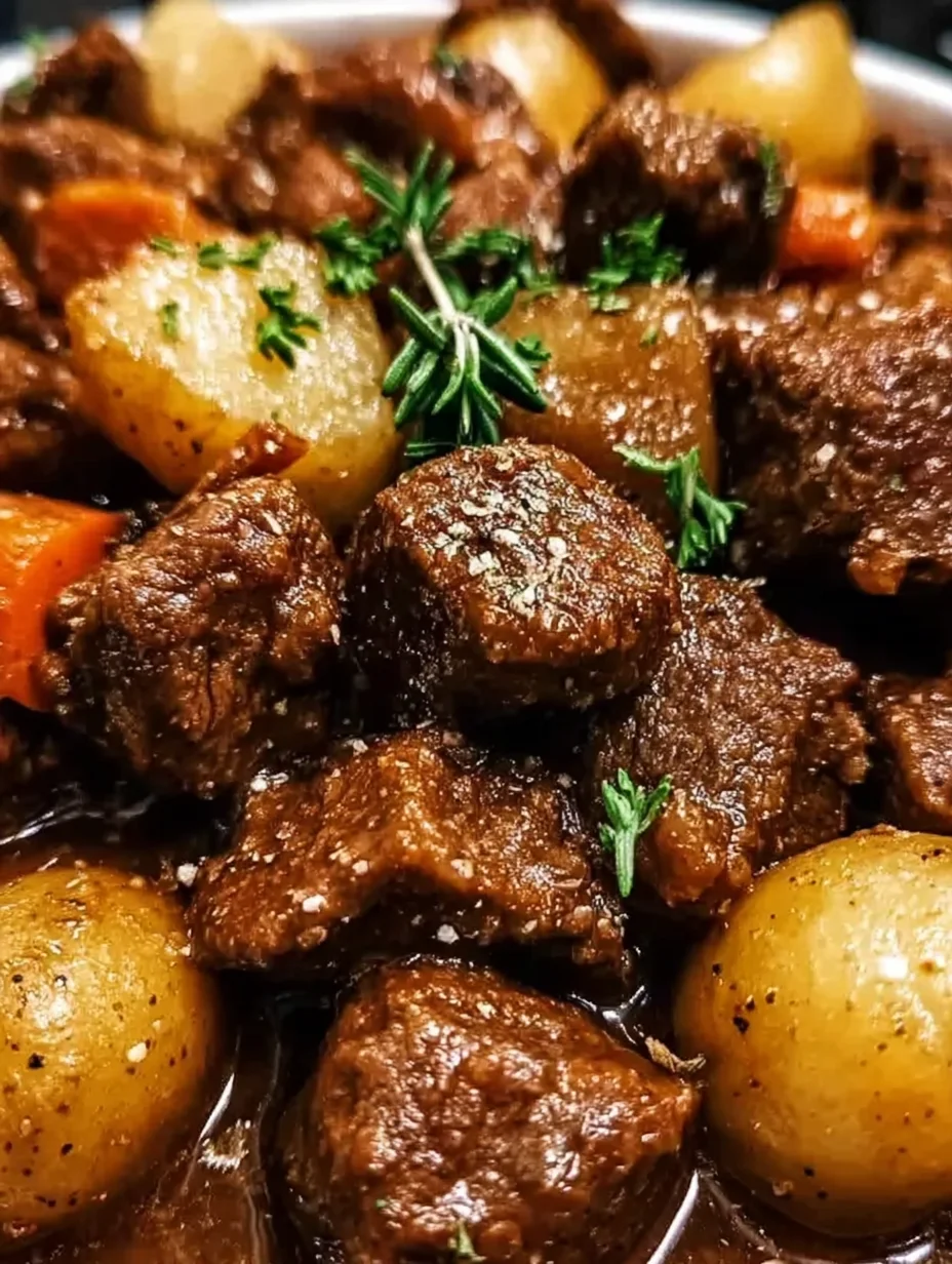 Slow Cooker Garlic Butter Beef Bites & Potatoes
