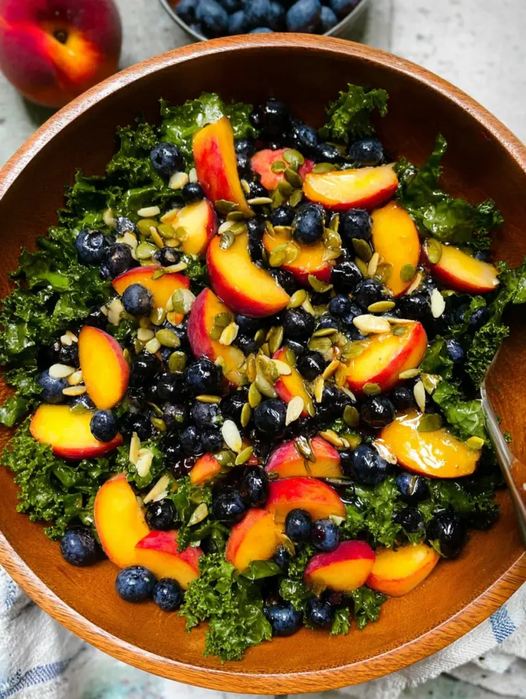 Summer Peach Blueberry Kale Salad