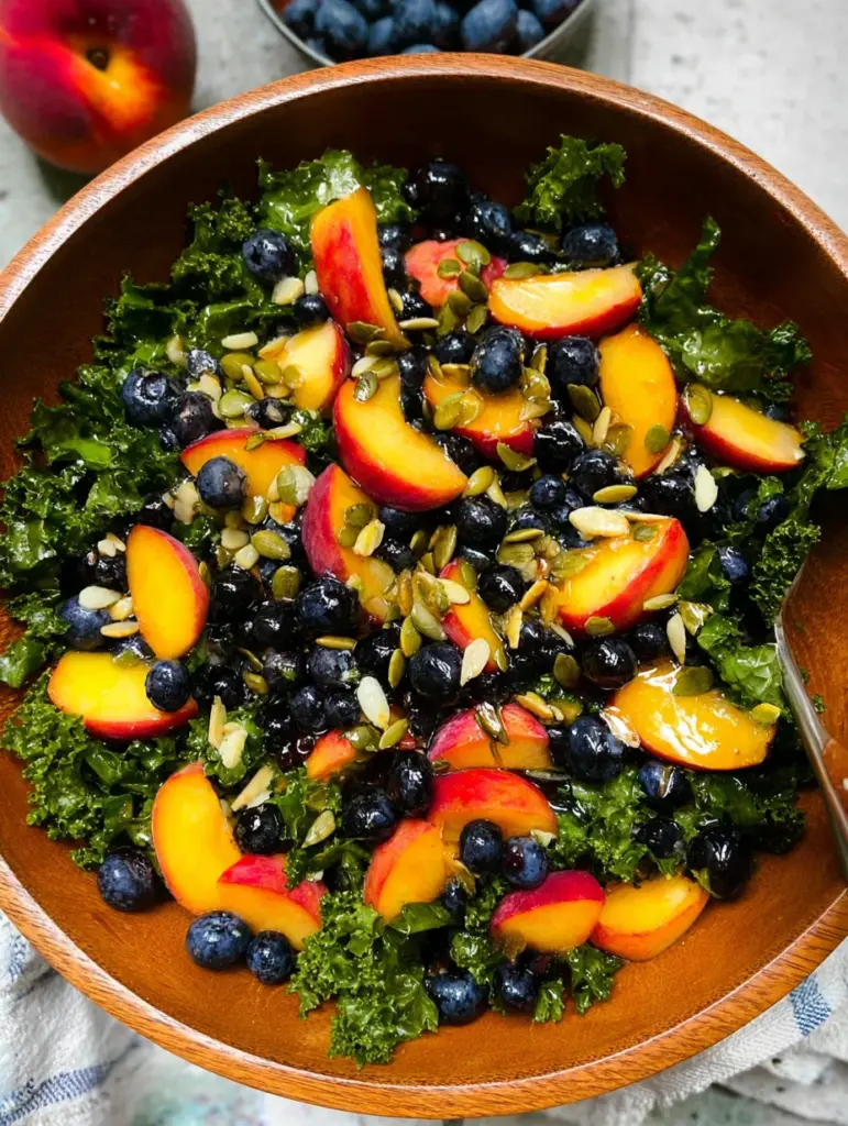 Summer Peach Blueberry Kale Salad